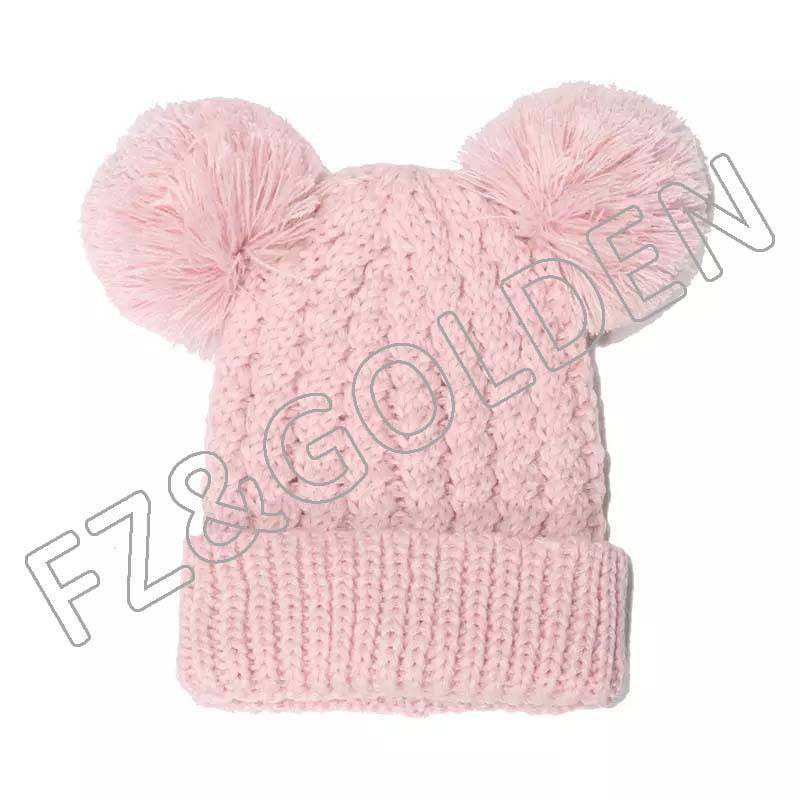 FZBH20250716-1 Manufacture Keep Warm Baby Kids Wool Bowknot Knitted Double PomPom Beanie Winter Hats With Bow