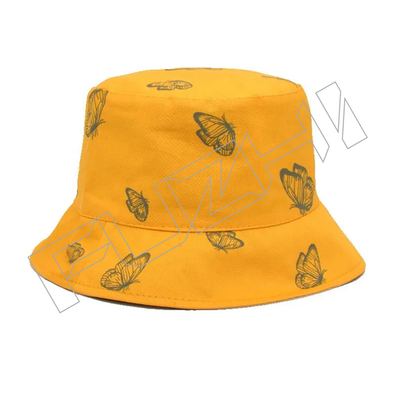 FZFH20250625-7 Printed butterfly fisherman cotton panama bucket sun dome flat top hat