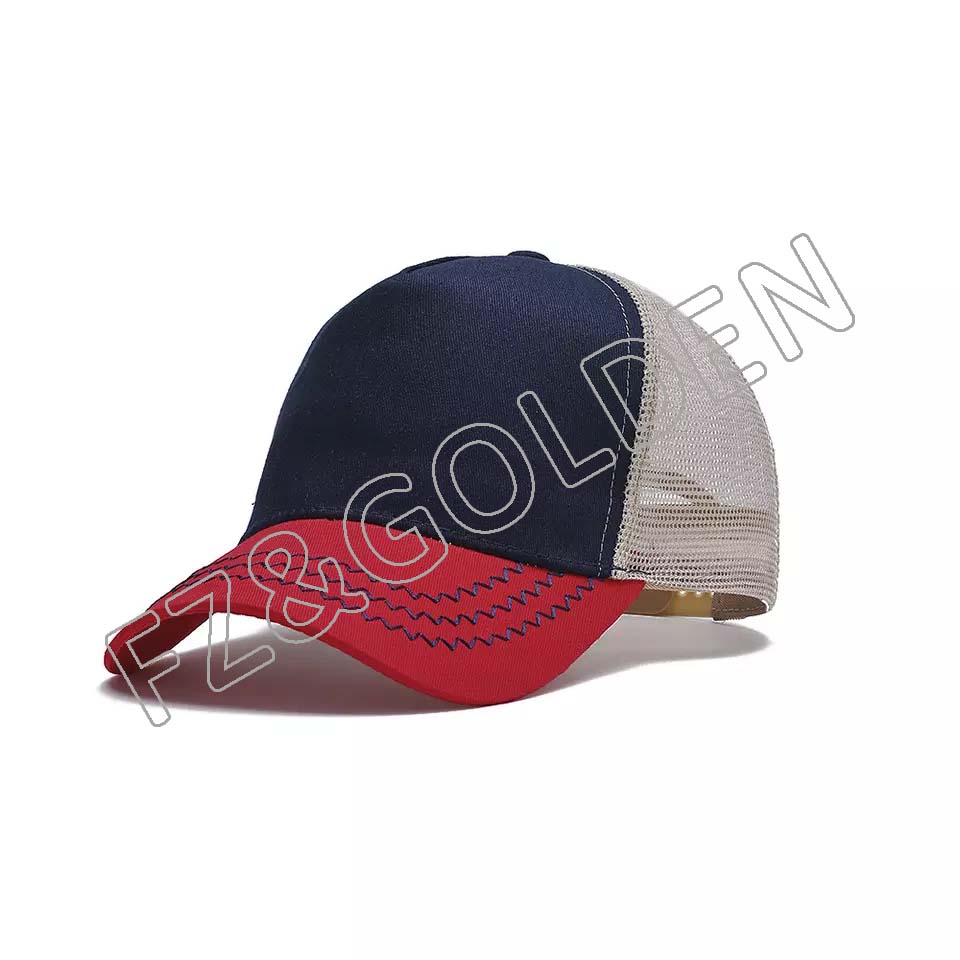 FZBC20250716-6 Manufacture OEM Custom Design Baseball Cap Cotton 5 Panel Mesh Snap Back Men 3D Embroidered Patch Bulk Trucker Hat