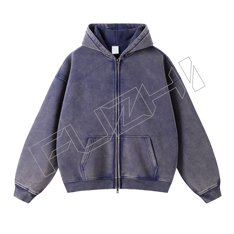 FZWH-1004 Fashion high quality unisex color washed zip hoodie & pants washed hoodie set washed fleece or terry hoodie and pants