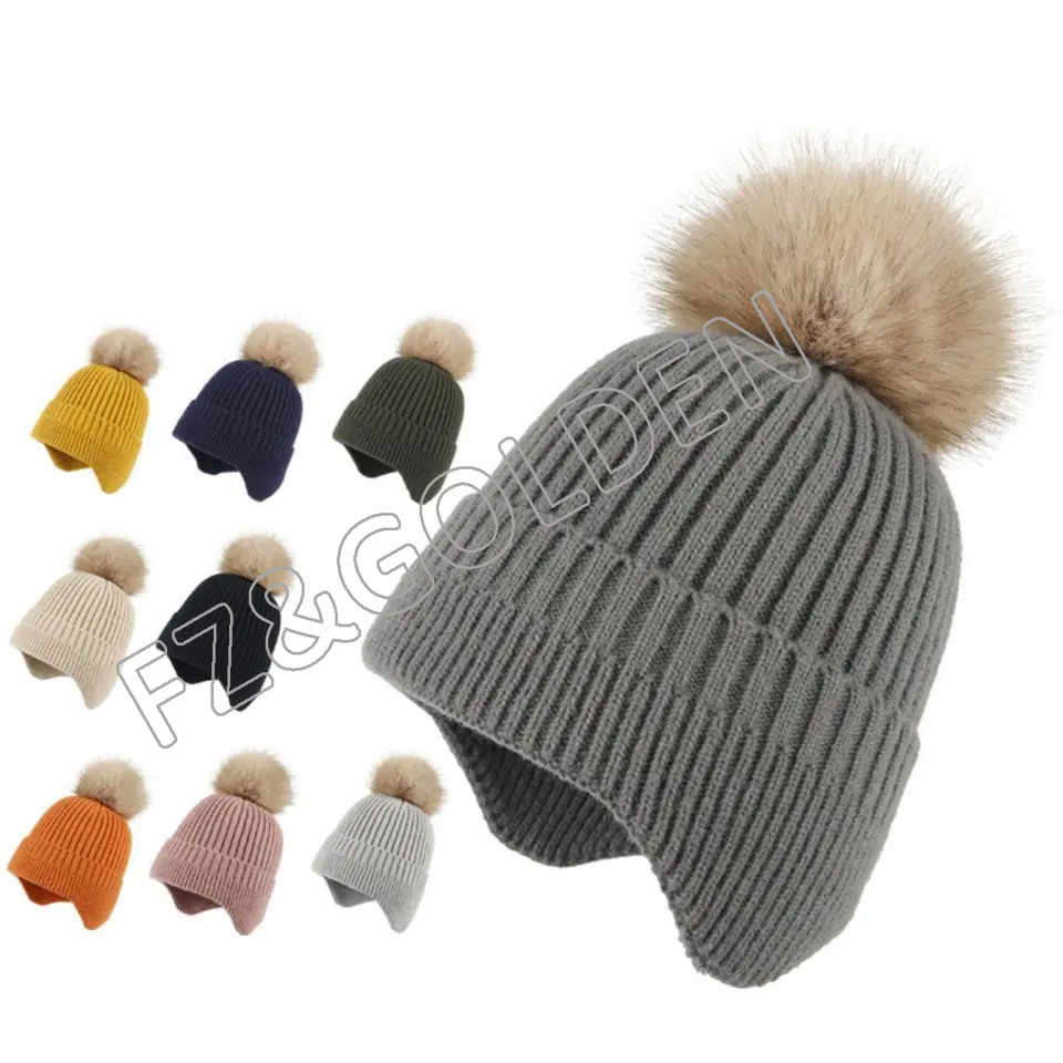 FZBH20250626-4 2023 Children's Knitted Fashion Baby Warm Ear Protection Lovely Wool Ball Beanies Gril's and boy's winter hats