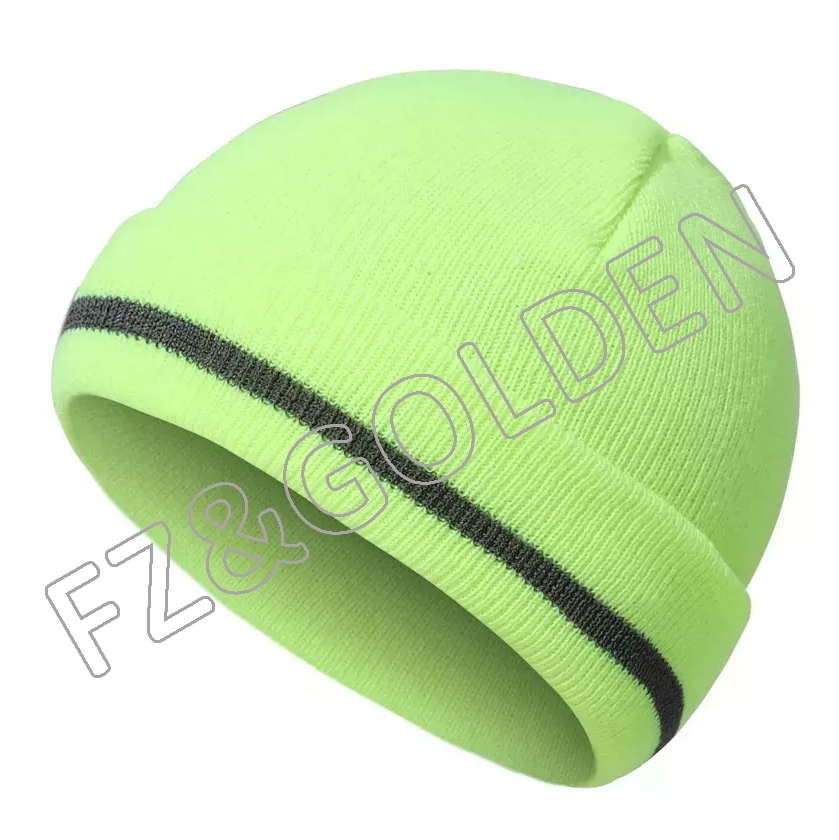 FZBH20250729-1 Hi Vis Safety Beanie Hat Customize Your Logo Winter Knit Hat with Reflective Strips Unisex