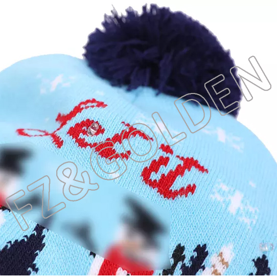 FZBH20250722-3 New arrival winter children custom customized logo kids knit ted christmas beanie hats with pom pom