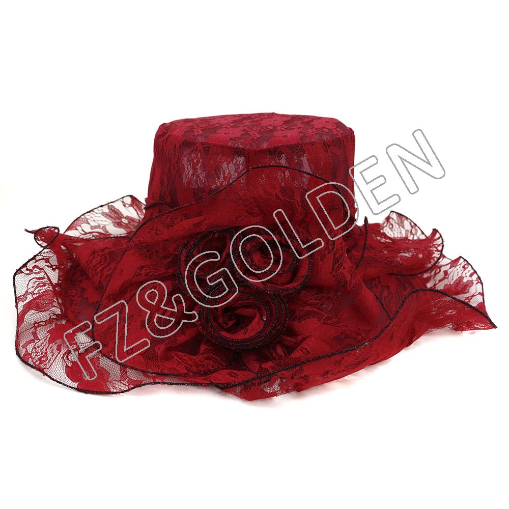 Wholesale Golf Hat Manufacturer -
Women's Tea Party Sun Church Kentucky Derby Wide Brim Mesh Flowers ladies fashion hats - FUZHI