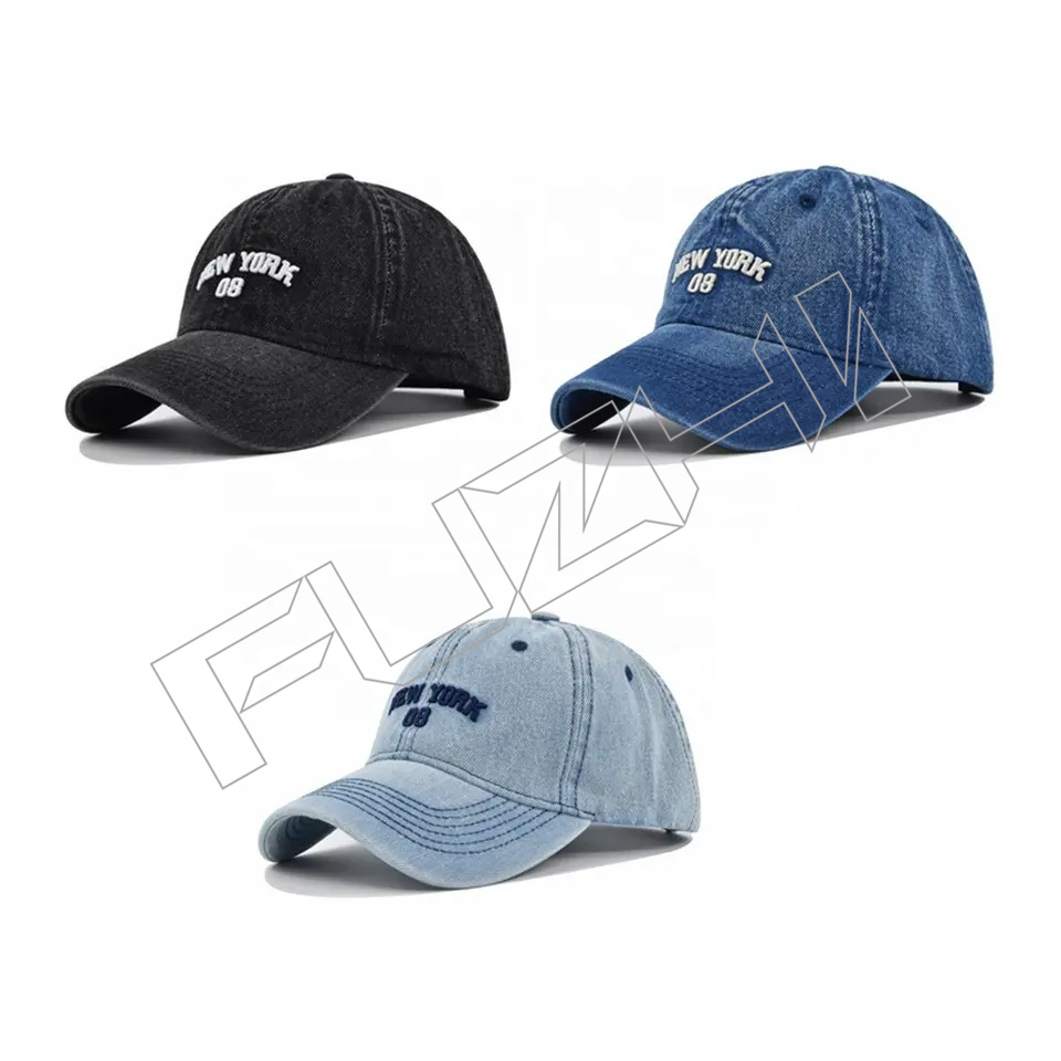 FZBC20250626 High Quality Custom Logo Washed Distressed 100% Cotton 6 Panel Embroidered Bill Old Cowboy Baseball Cap jeans hat