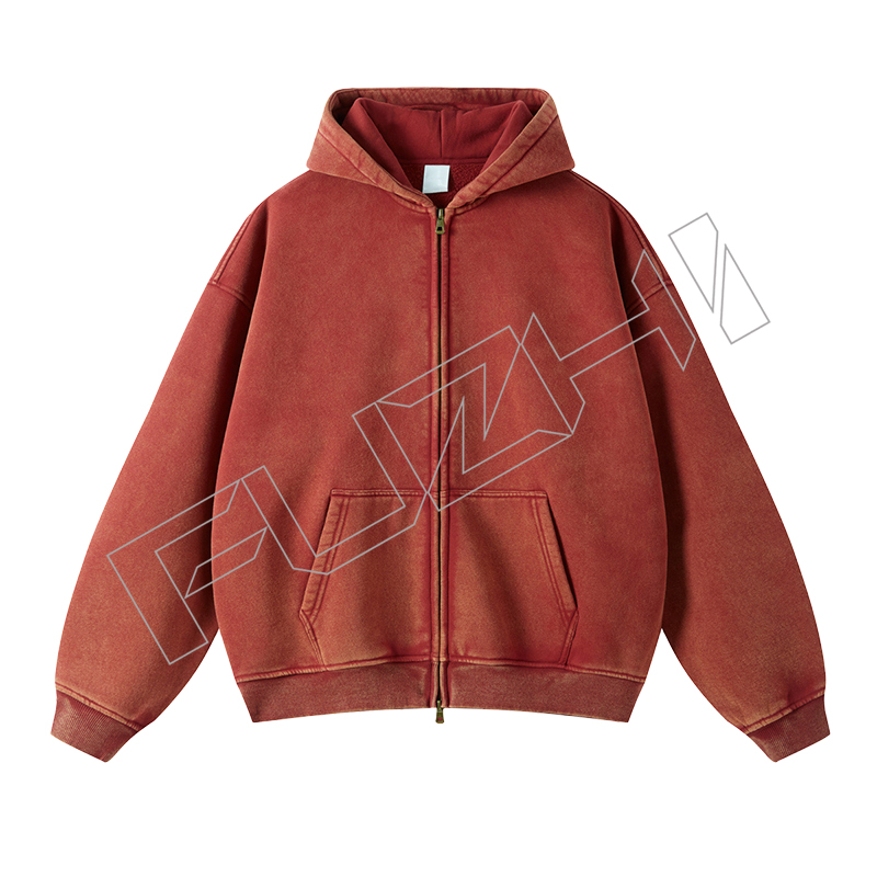FZWH-1004 Fashion high quality unisex color washed zip hoodie & pants washed hoodie set washed fleece or terry hoodie and pants